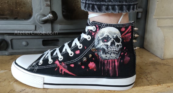 Ciudadano marxista Punta de flecha Buy Spiked Converse Shoes Gothic Skulls Shoes Studded Boots Online in India  - Etsy