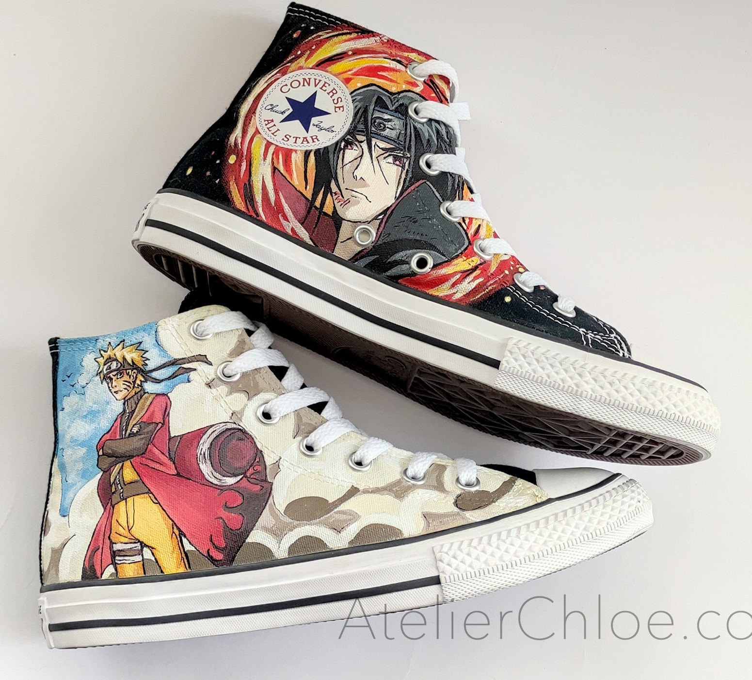 Hand Painted Custom Converse Shoes Rainbow Phoenix Bird 