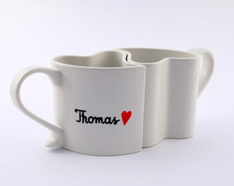 Heart Shaped Mugs: Hand-Painted Porcelain Coffee Cups, Romantic Gift Set