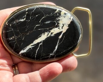 Western Belt Buckle White Buffalo in Solid Antique Brass Barlow