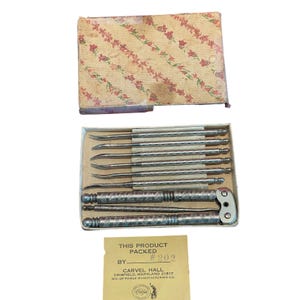 Vintage Carvel Hall Nutcracker and 6 Picks Set Briddell Towle Silver Shell Box