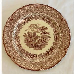 Ridgways England Grecian Brown Transferware Dinner Plate Scalloped Edge 9.75"