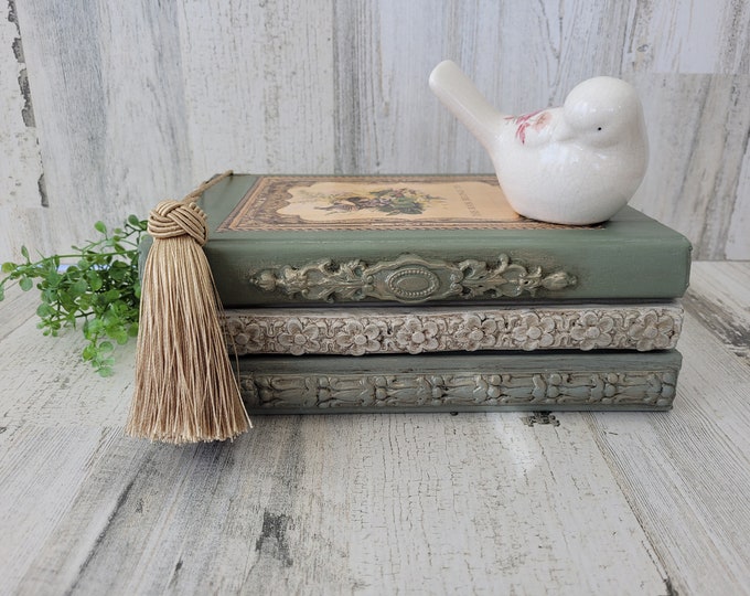 DECORATIVE BOOK STACK, Embellished Books, Set of Three Etsy
