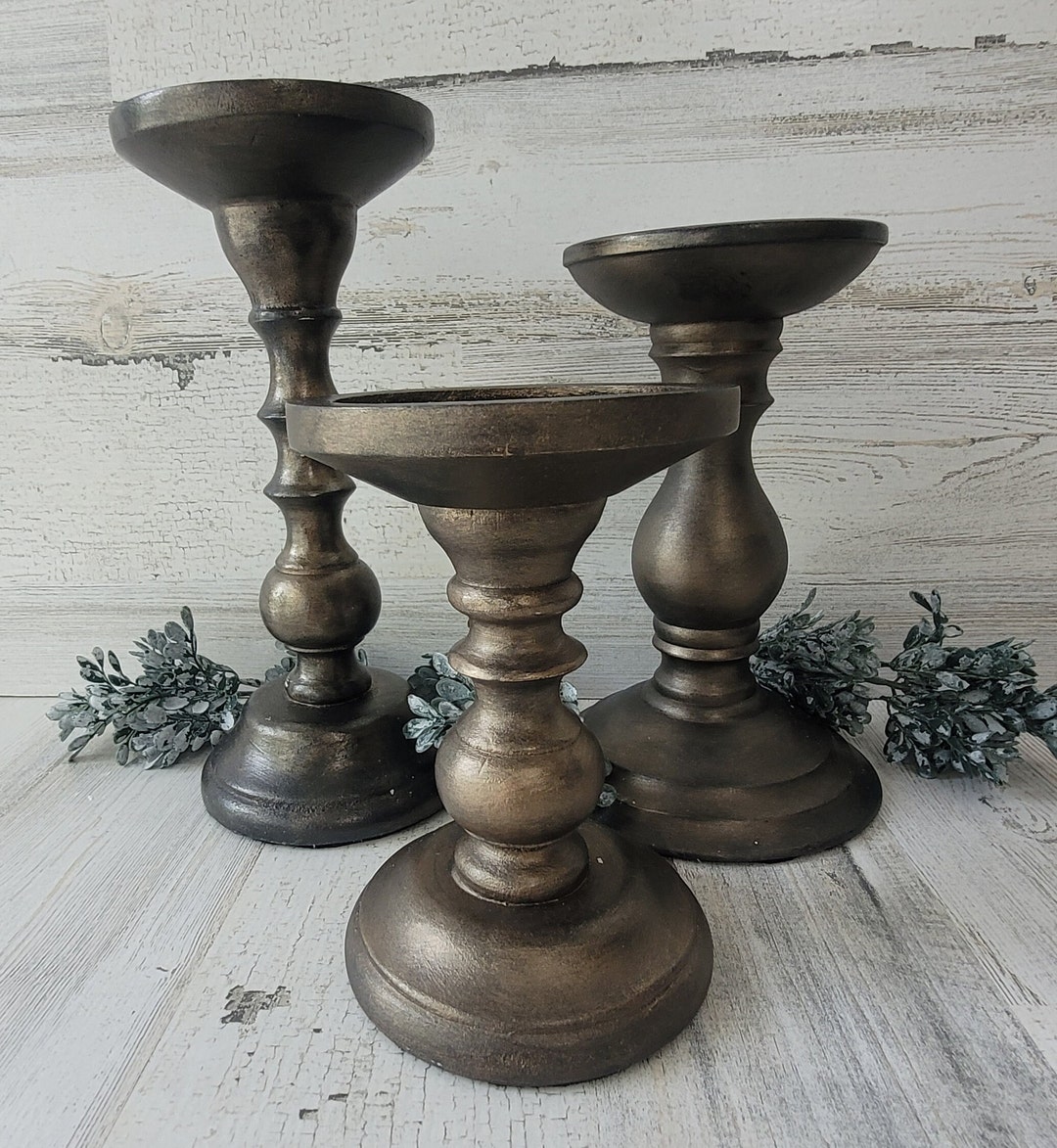 CANDLESTICK HOLDERS TRIO, Faux Finish Set of Three Candleholders - Etsy