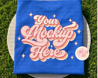 Flo Blau Comfort Farben Shirt Mockup, gefaltetes T-Shirt flach gelegt (Digitaler Download)