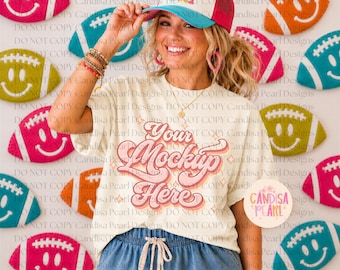 Ivory Comfort Colors Game Day Shirt Mockup, Football Shirt, Fall Tee, Lifestyle Mockup, Digital Download
