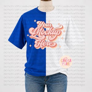 Gildan T Shirt Mockup, Royal Blue White  Split Tee, School Spirit Wear, Football Game Day PNG