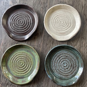 Handmade Pottery Spoon Rest | Garlic & Ginger Grater Plate | Artisan Ceramic Kitchen Dish/ unique gift.