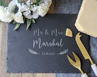 Mr and Mrs PERSONALISED Custom Slate Cheese Board - Wedding gift for couples - Newlywed Custom Gift Slate Chopping board