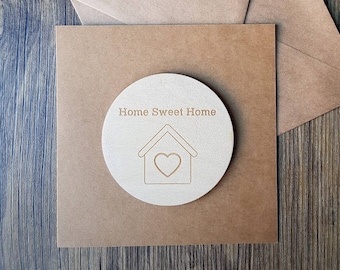 Home sweet home | Love Heart House | Housewarming Card | Wooden Engraved Card