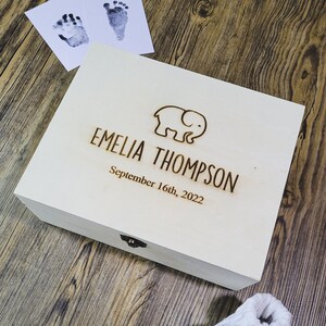 Personalised Elephant Keepsake Box | Custom Box with Birth Details | Unique Wooden Box