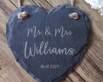 Mr and Mrs Custom Slate Heart - Wedding gift for couples - Newlywed Gifts Slate Sign Custom