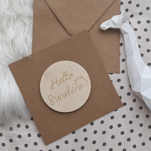 Hello Sunshine Baby Card- Grabado Tarjeta de Bebé de Madera- Bebé Tarjeta Hito, Padre Para Ser