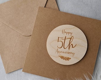 5th Anniversary Card Wood Anniversary card - Wooden Anniversary Gift - Wedding Anniversary - Five Year Anniversary
