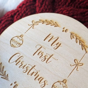 My 1st Christmas Flat Lay Disc Christmas photo prop Wooden Engraving Flat Lay disc Wooden Disc image 4