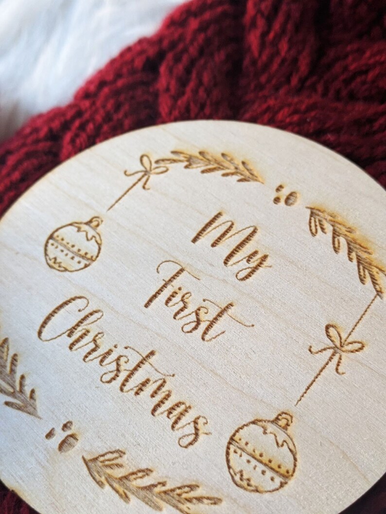 My 1st Christmas Flat Lay Disc Christmas photo prop Wooden Engraving Flat Lay disc Wooden Disc image 4