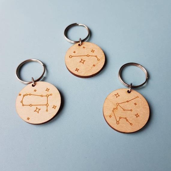 Constellation Keyring Wooden Engraved Keyring Zodiac Sign Star Sign Keyring Etsy UK