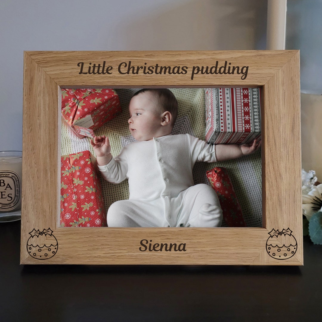 Little Christmas Pudding - Personalised Photo Frame - Engraved Wooden ...