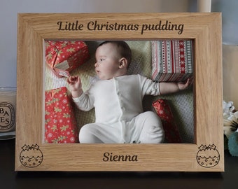 Little Christmas pudding - Personalised Photo Frame - Engraved Wooden Photo Frame Gift - Personalised Picture frame Gift