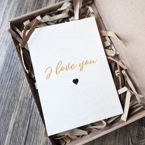 Tarjeta de madera de San Valentín -Te amo- Regalo de San Valentín - Regalo grabado - Regalo personalizado - Tarjeta de San Valentín - Tarjeta de aniversario