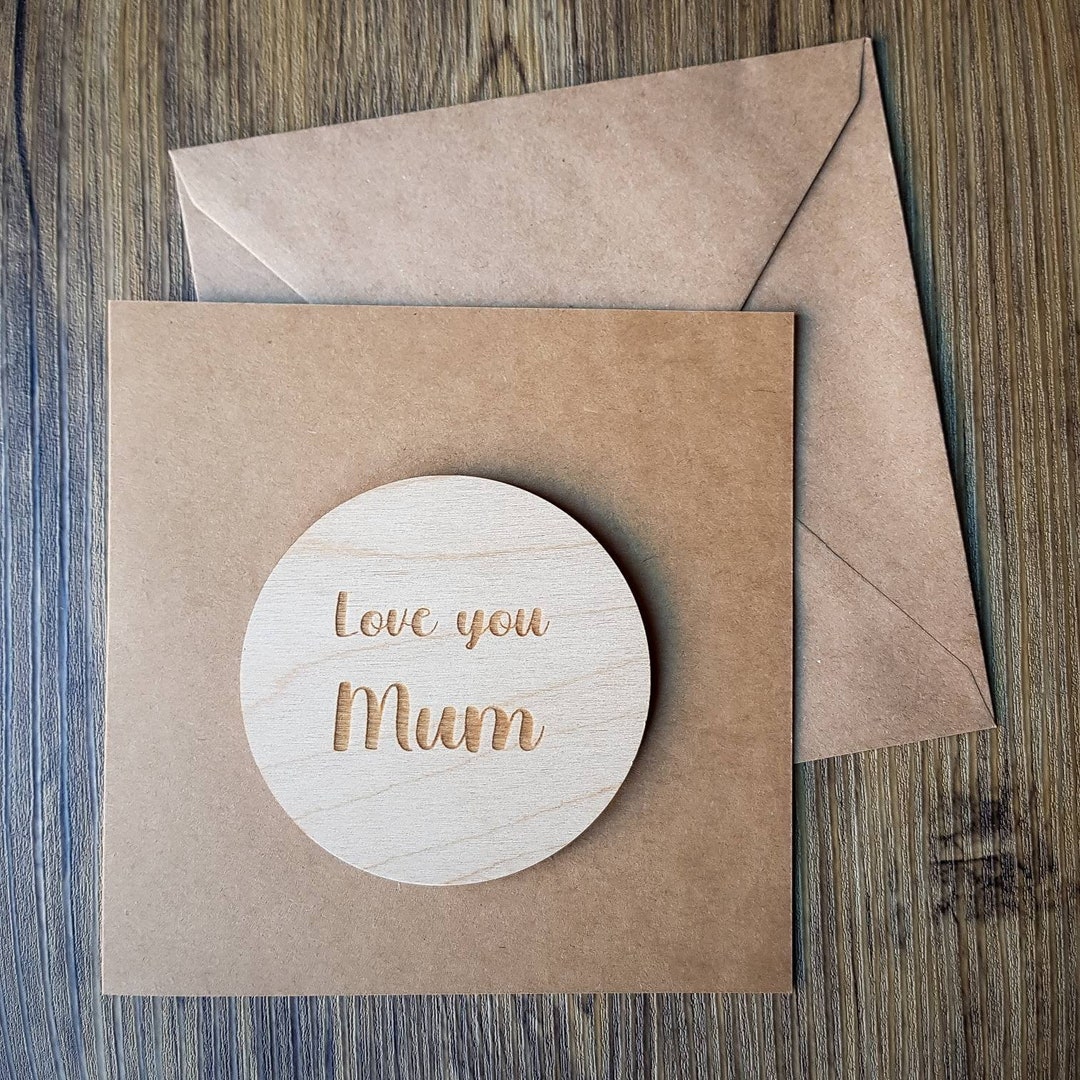 Love You Mum - Mother's Day Card - Wooden Engraved Card - Etsy
