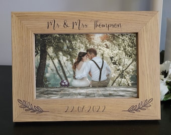 Personalised Engraved Photo frame - Mr & Mrs custom photo frame- Newlywed gifts - Anniversary Gift.