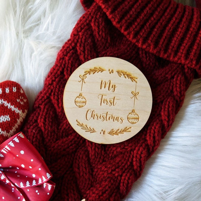 My 1st Christmas Flat Lay Disc Christmas photo prop Wooden Engraving Flat Lay disc Wooden Disc image 1