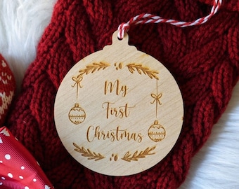 Mi 1er Bauble Navidad - adorno del árbol de Navidad - grabado de madera - Bauble de Navidad o etiqueta de regalo de Navidad
