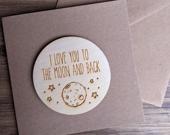 Love you to the Moon and back Valentines Card -  Wooden Card - Valentines day card - Anniversary card - Wooden Card - Unique Card