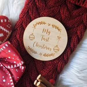 My 1st Christmas Flat Lay Disc Christmas photo prop Wooden Engraving Flat Lay disc Wooden Disc image 2