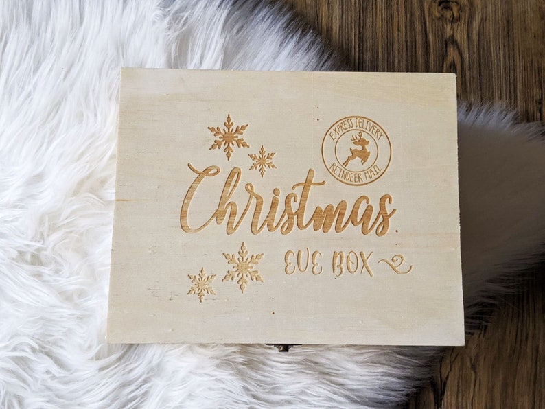 Christmas Eve box Wooden Engraving box Keepsake Wooden Box Christmas storage box Wooden Christmas box image 2