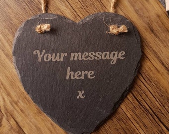 Personalised Laser Engraved Heart Shaped Slate Sign - Custom Slate Engraving