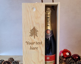 Personalised Wooden Wine Box - Christmas Tree - Engraved Wine box Gift - Custom Christmas Gift