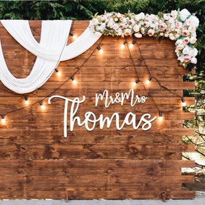 Personalised Mr & Mrs Surname Wedding Cut Out Sign - Elegant Laser Cut Wooden Wedding Sign - Wedding Backgrop Sign
