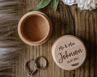 Personalised Engraving Wooden Wedding Ring Box | Custom Ring Bearer Box Gift | Wooden Ring Box