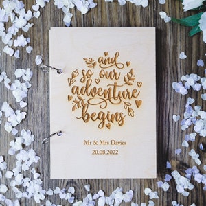 Wedding Guest Book &quot;And So Our Adventure Begins&quot; | Unique Wooden Guest Book | Rustic Wedding Decor | Wedding Guestbook Alternative