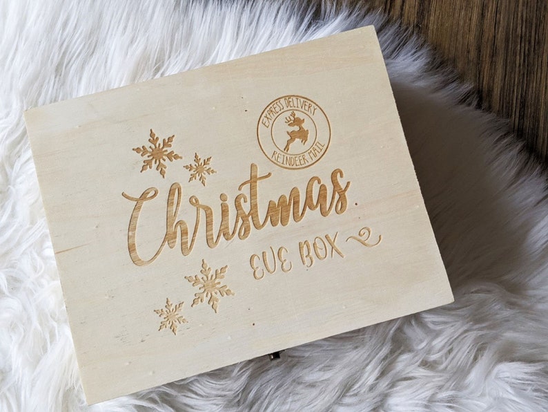 Christmas Eve box Wooden Engraving box Keepsake Wooden Box Christmas storage box Wooden Christmas box image 1