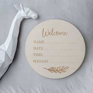Baby Announcement Disc | Baby Details | Photo Prop | Keepsake Child&#39;s Name | Birth Announcement Sign | New Baby Gift | Baby Flat Lay Prop |