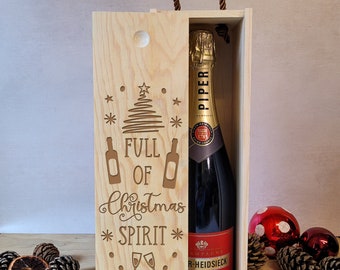 Full of Christmas Spirit - Engraved Wine box Gift - Wine box Christmas Gift