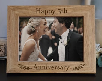 5th Anniversary Photo Frame - Happy 5th Anniversary Gift - Wedding Anniversary - Anniversary Gift - Wooden Gift