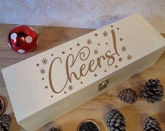 Cheers! Wooden Wine Gift Box - Christmas wine box gift