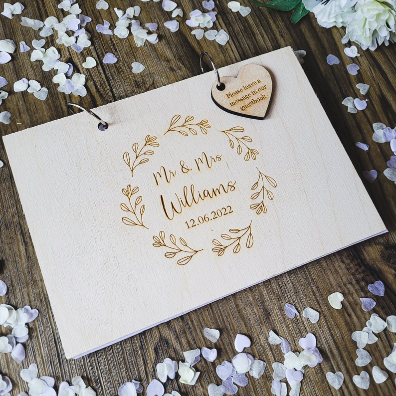 Mr and Mrs PERSONALISED Wedding Guest Book Rustic Wedding Decor Wooden Guest Book Alternative Unique Wedding Guestbook image 7