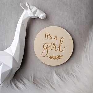 It’s a Girl Baby Announcement - Wooden Gender Reveal Milestone Disc - Engraved Baby Gender Announcement - Baby Girl- Baby Flat lay prop