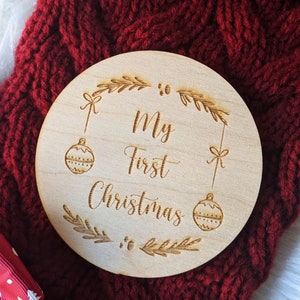 My 1st Christmas Flat Lay Disc Christmas photo prop Wooden Engraving Flat Lay disc Wooden Disc image 3