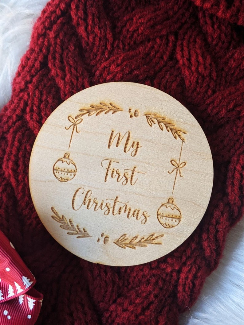 My 1st Christmas Flat Lay Disc Christmas photo prop Wooden Engraving Flat Lay disc Wooden Disc image 3