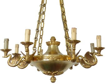 Gorgeous vintage french 8 arms ormolu bronze brass chandelier ceiling empire 60'