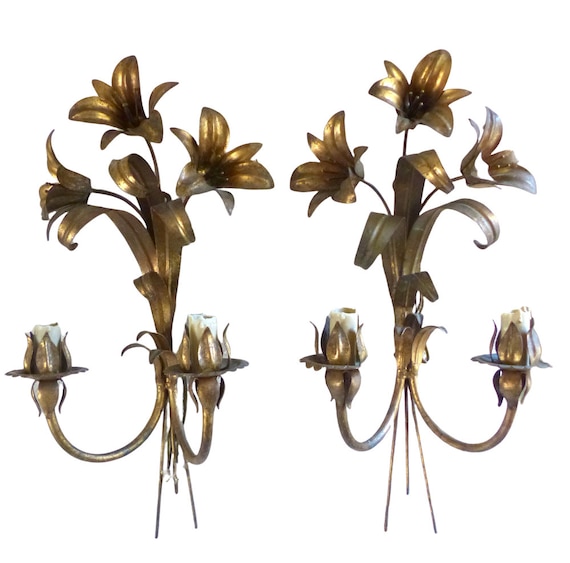 Gorgeous gilded brass wall light sconce 70's regency mid century hans kogl style