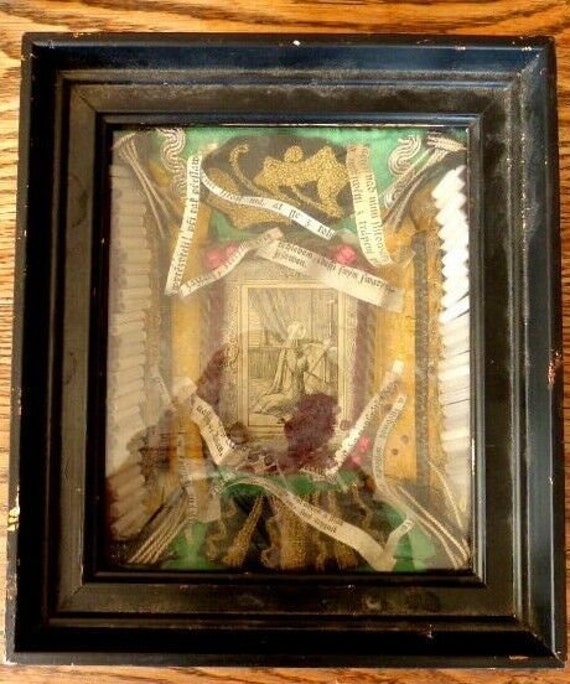 Superb rare antique 19th-century reliquary frame, saint paperolle, wax seal 2