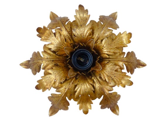 Banci 1980 charming murano ceiling wall light gilded tole chandelier foliage