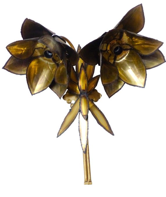 Rare att. christian techoueyres brass flower wall sconce for maison jansen 1970'